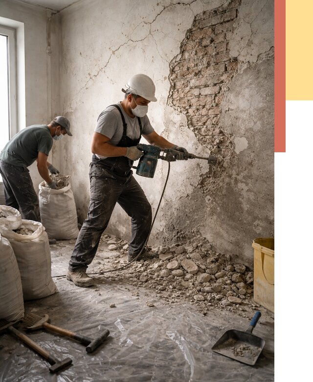 Демонтаж штукатурки со стен в Азнакаево от 7389 руб/м² — быстро и недорого | ОТДЕЛОЧНИК-Знк