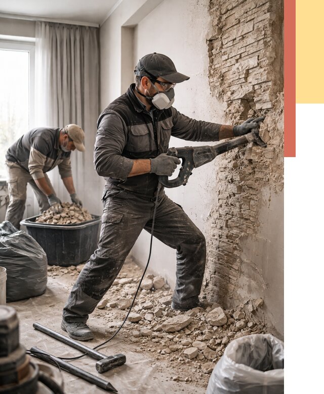 Демонтаж декоративного камня в Азнакаево от 1488 руб/м² — быстро и недорого | ОТДЕЛОЧНИК-Знк