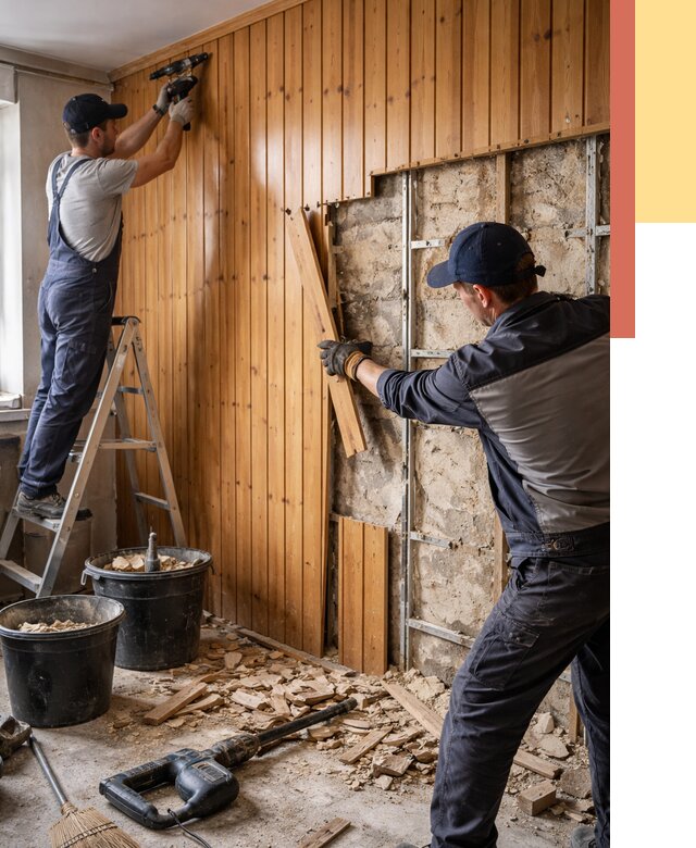 Демонтаж вагонки со стен в Азнакаево от 1488 руб. — снятие, удаление, срочно | ОТДЕЛОЧНИК-Знк