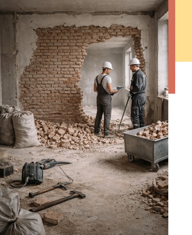 Демонтаж кирпичных стен в Азнакаево от 4310 руб. — быстро, недорого, под ключ | ОТДЕЛОЧНИК-Знк