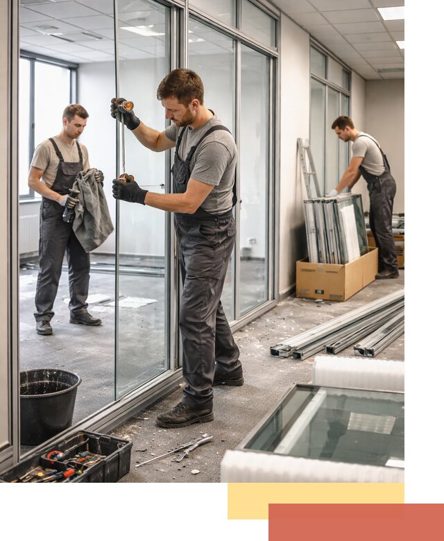 Демонтаж стеклянных перегородок в Азнакаево быстро и безопасно