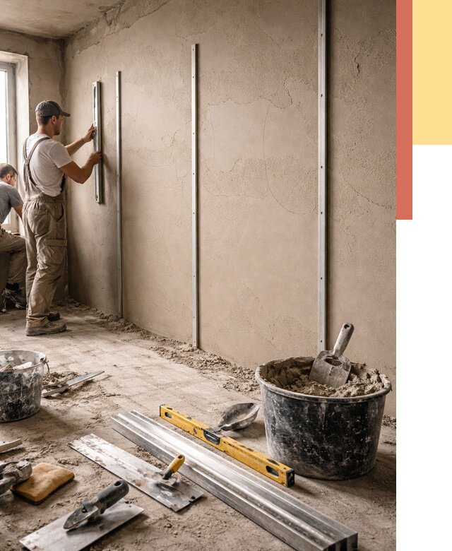 Штукатурка стен по маякам в Азнакаево от 5644 руб./м² — выравнивание под ключ | ОТДЕЛОЧНИК-Знк