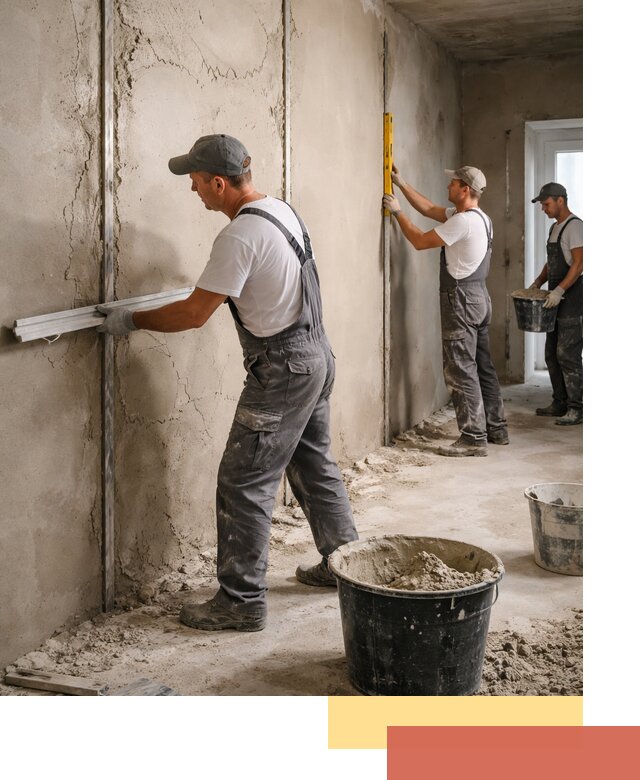 Штукатурка стен по маякам в Азнакаево — точная и ровная поверхность