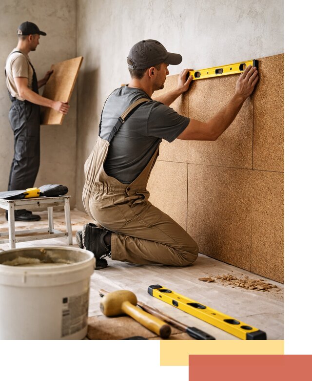 Монтаж пробковых панелей на стены в Азнакаево быстро и качественно