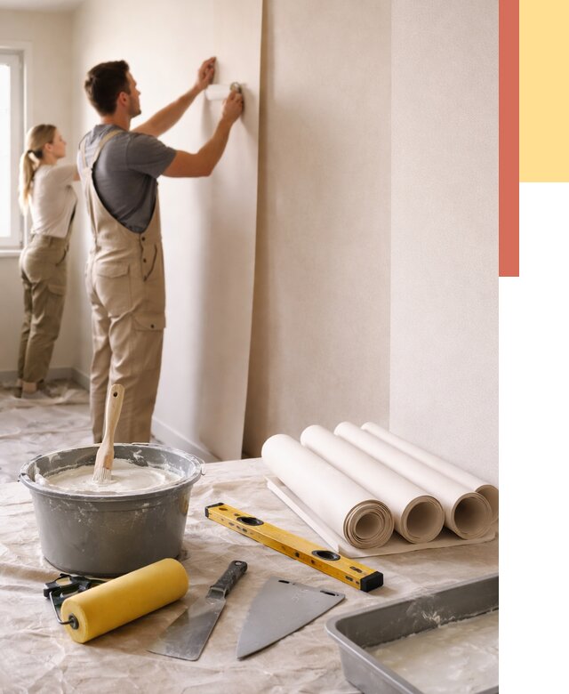 Поклейка бумажных обоев в Азнакаево от 5644 руб./м2 — быстро и недорого | ОТДЕЛОЧНИК-Знк