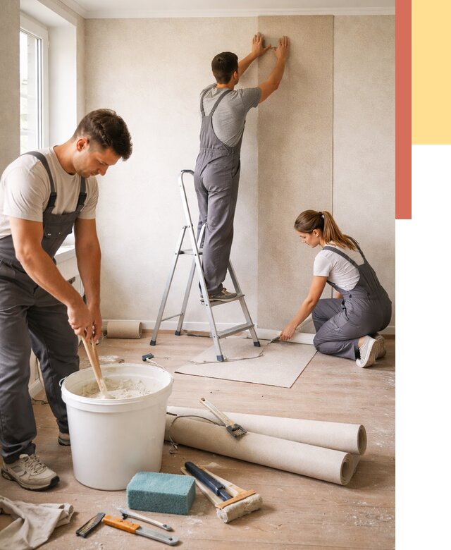 Оклейка стен обоями в Азнакаево от 3592 руб/м2 — быстро и недорого | ОТДЕЛОЧНИК-Знк