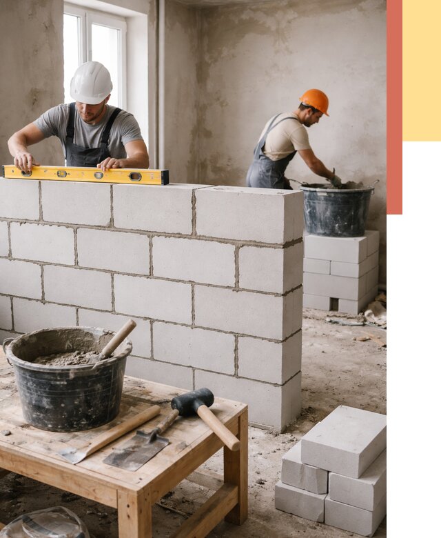 Кладка перегородок из газобетона в Азнакаево от 3284 руб. под ключ | ОТДЕЛОЧНИК-Знк