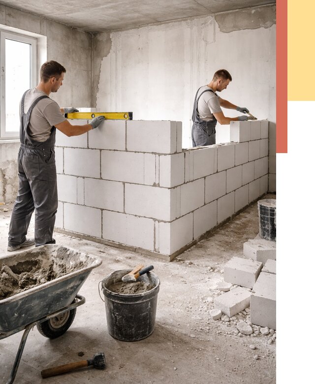 Кладка перегородок из ПГП в Азнакаево от 2566 руб./м2 — монтаж и возведение под ключ | ОТДЕЛОЧНИК-Знк