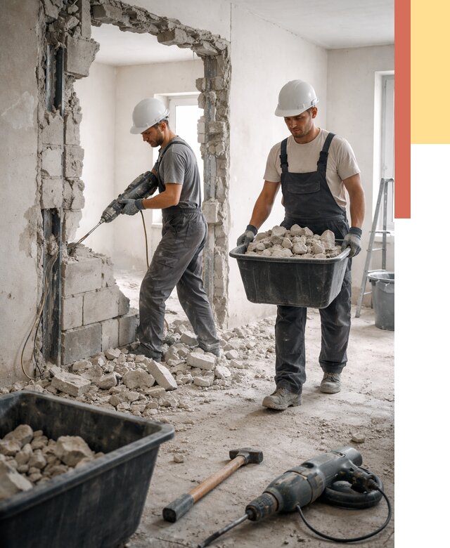 Демонтаж блоковых перегородок в Азнакаево от 3848 руб. — быстро и недорого | ОТДЕЛОЧНИК-Знк