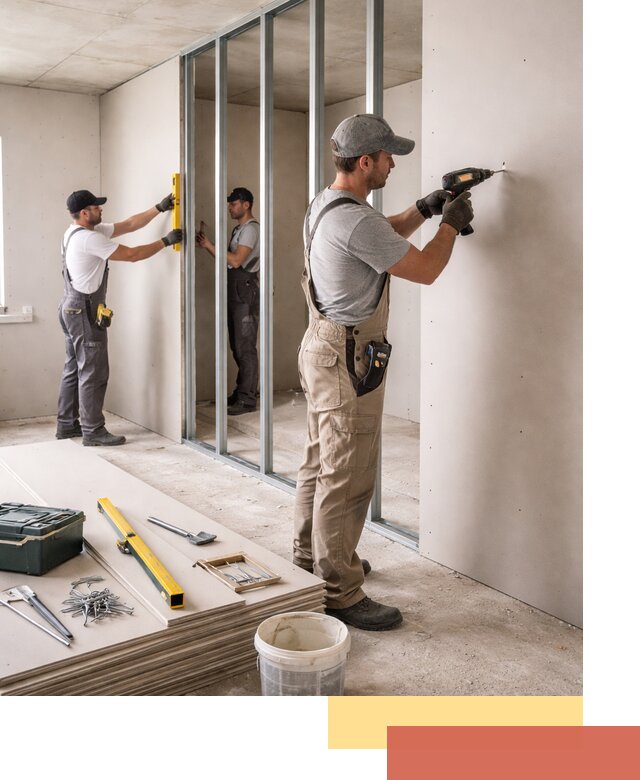 Однослойная перегородка из гипсокартона в Азнакаево под ключ, монтаж и отделка