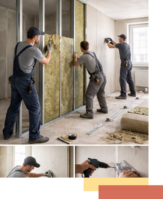 Перегородка из гипсокартона с шумоизоляцией в Азнакаево — монтаж под ключ