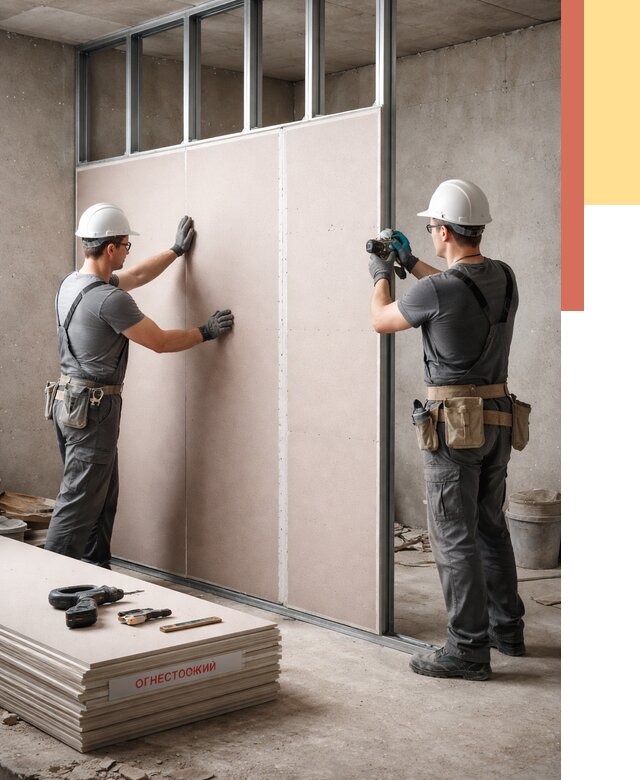 Перегородка из огнестойкого гипсокартона в Азнакаево от 1898 руб. под ключ | ОТДЕЛОЧНИК-Знк