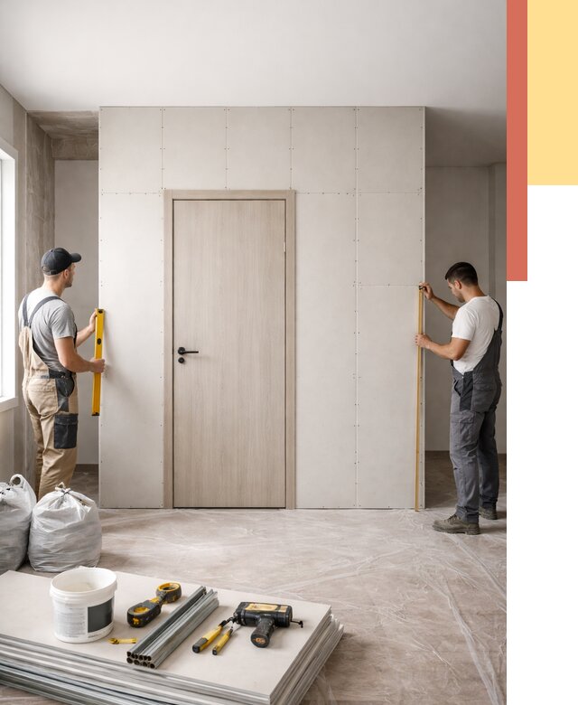 Перегородка из гипсокартона с дверью в Азнакаево от 4618 руб. под ключ | ОТДЕЛОЧНИК-Знк