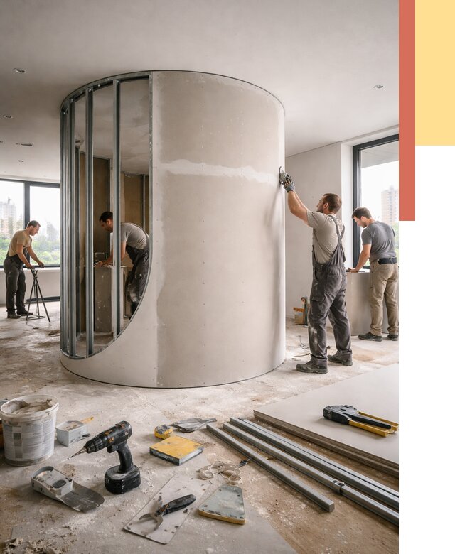 Радиусная перегородка из гипсокартона в Азнакаево от 2976 руб. под ключ | ОТДЕЛОЧНИК-Знк