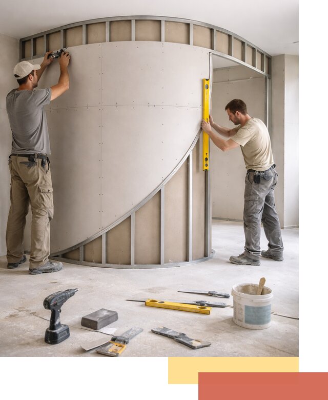 Радиусная перегородка из гипсокартона в Азнакаево под ключ