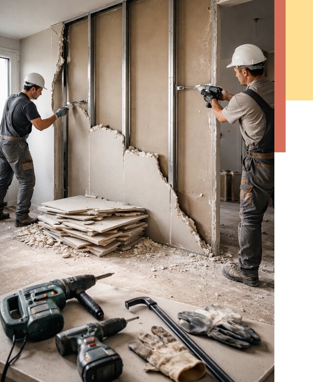 Демонтаж перегородки из гипсокартона в Азнакаево от 1231 руб. быстро и недорого | ОТДЕЛОЧНИК-Знк