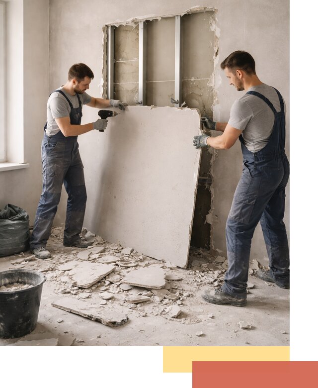 Демонтаж перегородки из гипсокартона в Азнакаево быстрый и аккуратный