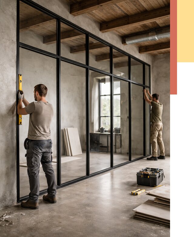 Стеклянные перегородки лофт в Азнакаево от 10775 руб. под ключ | ОТДЕЛОЧНИК-Знк