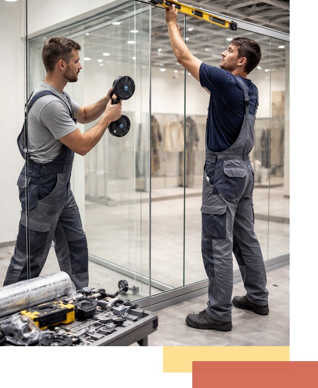 Стеклянные перегородки для магазинов в Азнакаево — монтаж и установка