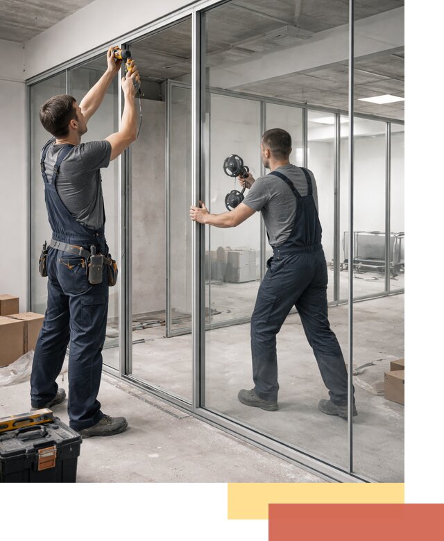 Алюминиевые перегородки со стеклом в Азнакаево — изготовление и монтаж