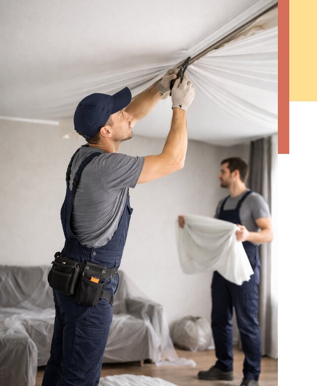 Демонтаж натяжного потолка в Азнакаево от 4618 руб. — снятие и разбор под ключ | ОТДЕЛОЧНИК-Знк