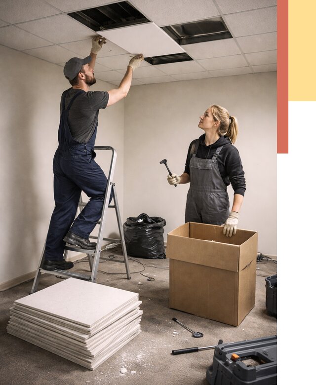 Демонтаж потолочной плитки в Азнакаево от 4618 руб. быстро и недорого | ОТДЕЛОЧНИК-Знк