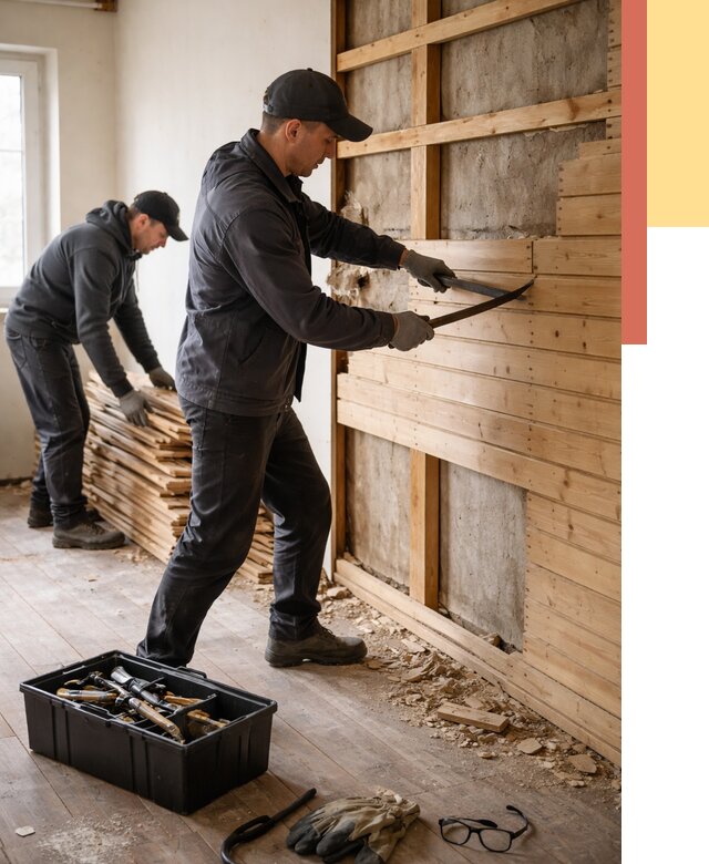 Демонтаж вагонки в Азнакаево от 3900 руб/м2 — быстро и недорого | ОТДЕЛОЧНИК-Знк