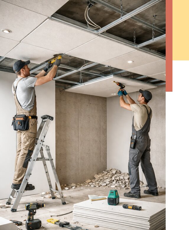 Монтаж акустического потолка в Азнакаево от 6670 руб/м2 — быстро и недорого | ОТДЕЛОЧНИК-Знк