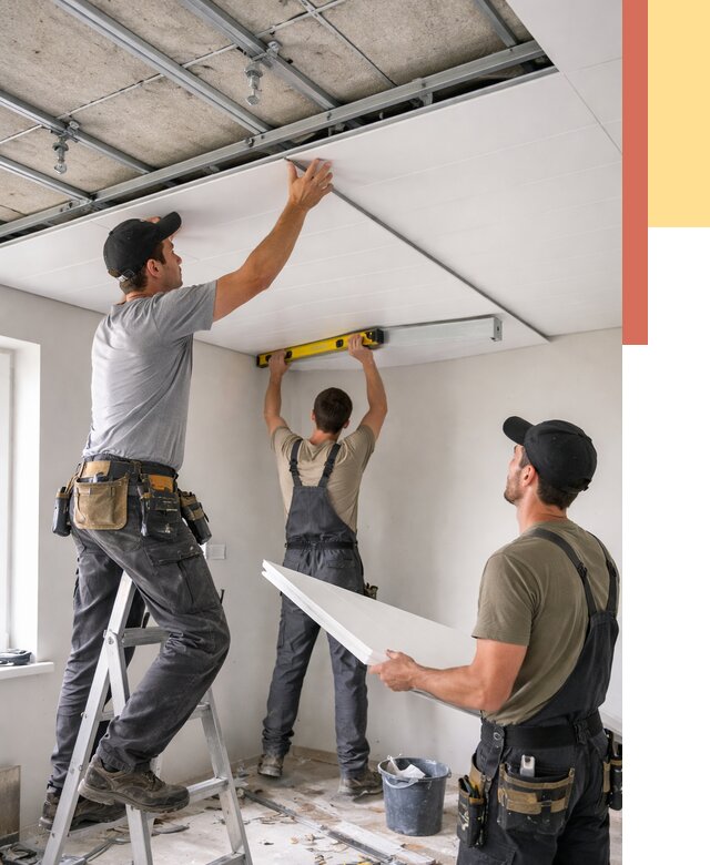 Монтаж потолка из ПВХ панелей в Азнакаево от 3592 руб./м2 — быстро и недорого | ОТДЕЛОЧНИК-Знк