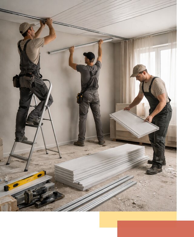 Монтаж потолка из ПВХ панелей в Азнакаево оперативно и качественно