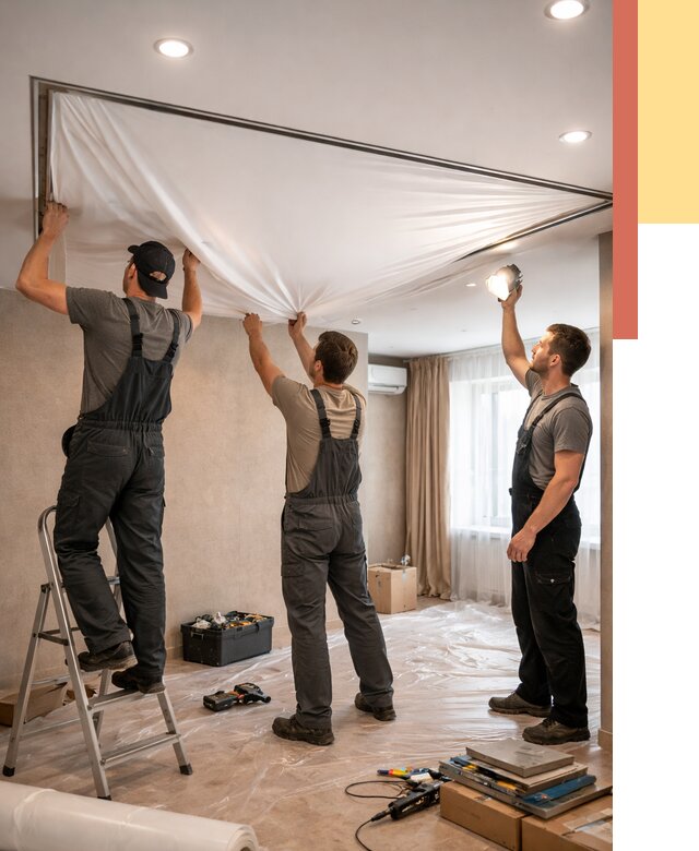 Монтаж ПВХ натяжного потолка в Азнакаево от 3592 руб. под ключ | ОТДЕЛОЧНИК-Знк