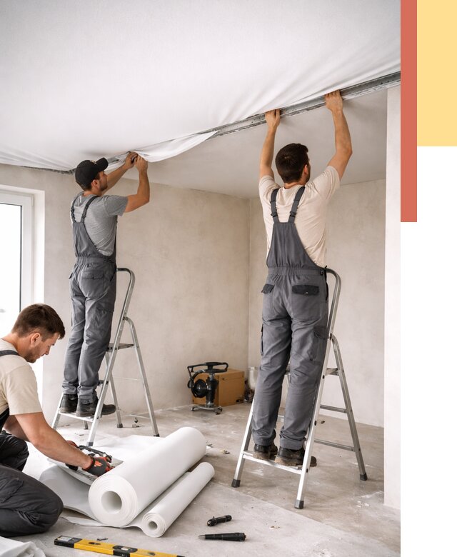 Монтаж тканевого натяжного потолка в Азнакаево от 3592 руб. под ключ | ОТДЕЛОЧНИК-Знк