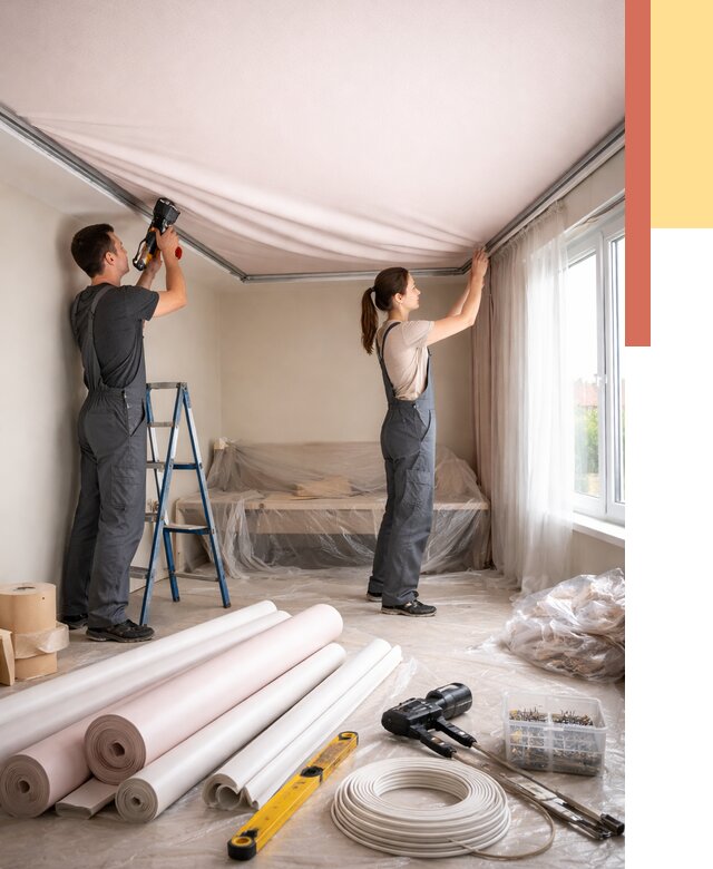 Монтаж цветного натяжного потолка в Азнакаево от 4310 руб/м² — быстро и недорого | ОТДЕЛОЧНИК-Знк