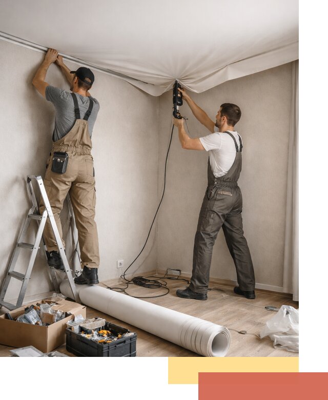 Монтаж цветного натяжного потолка в Азнакаево за один день