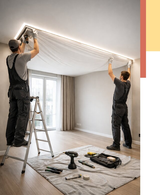 Монтаж парящего натяжного потолка в Азнакаево от 4618 руб. быстро и недорого | ОТДЕЛОЧНИК-Знк