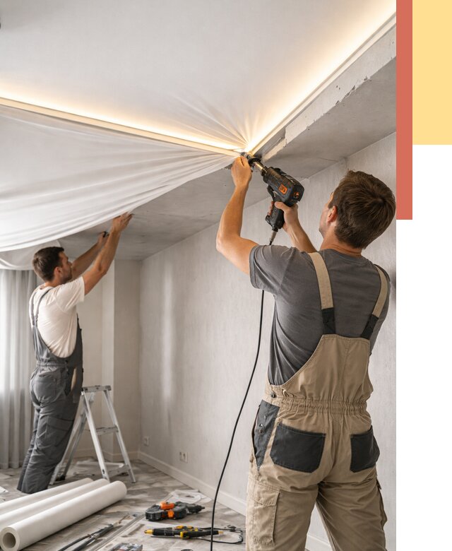 Монтаж натяжного потолка с подсветкой в Азнакаево от 975 руб. | ОТДЕЛОЧНИК-Знк