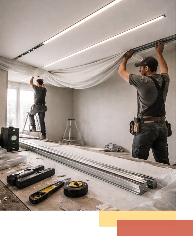 Монтаж натяжных потолков со световыми линиями в Азнакаево