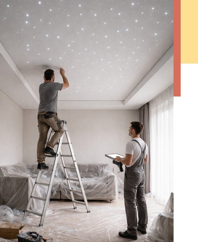 Монтаж натяжного потолка «звездное небо» в Азнакаево от 6670 руб. | ОТДЕЛОЧНИК-Знк