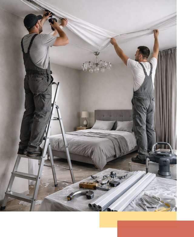 Монтаж натяжного потолка в спальне в Азнакаево