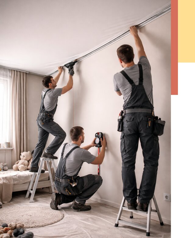 Монтаж натяжного потолка в детской в Азнакаево от 3592 руб. — быстро и недорого | ОТДЕЛОЧНИК-Знк