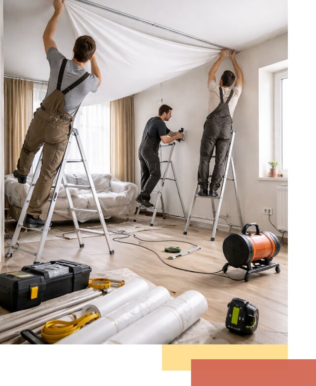 Монтаж натяжного потолка в гостиной в Азнакаево