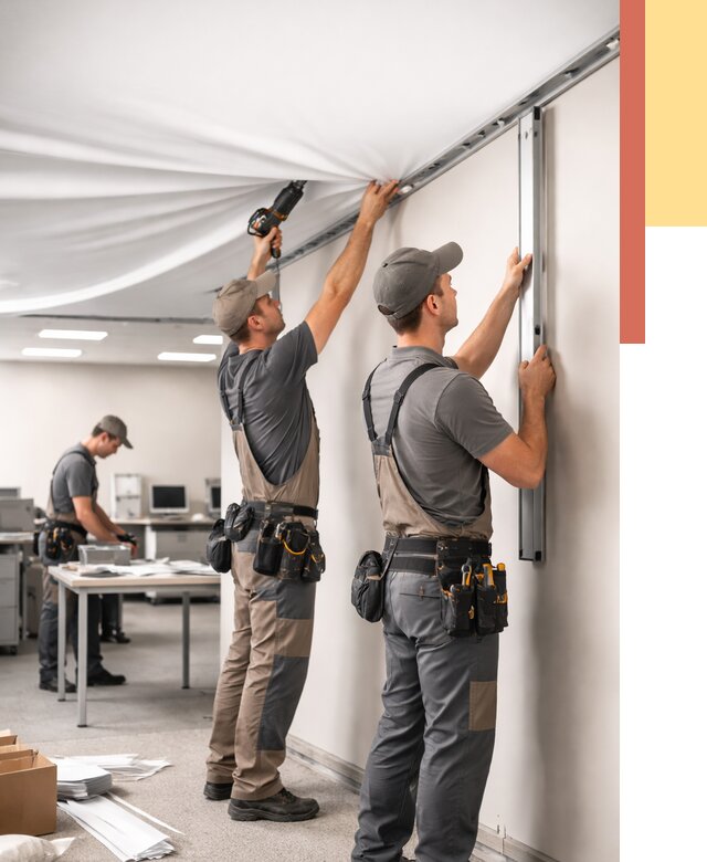 Монтаж натяжного потолка в офисе в Азнакаево от 462 руб/м² — быстро и недорого | ОТДЕЛОЧНИК-Знк