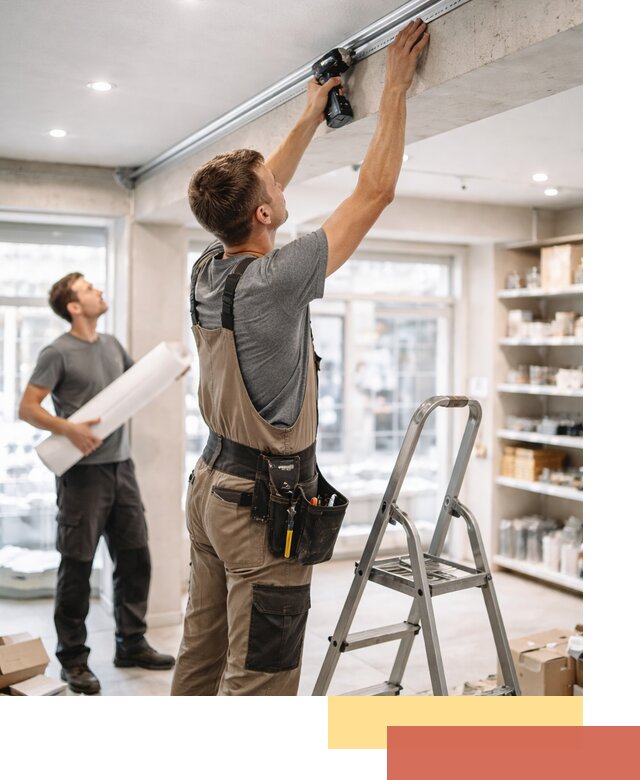 Монтаж натяжных потолков в магазине в Азнакаево