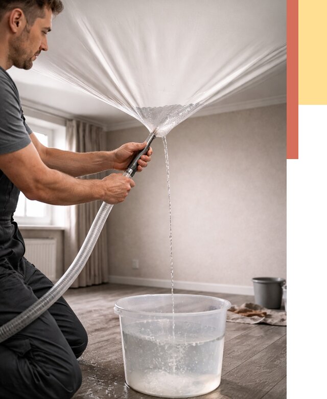 Слив воды с натяжного потолка в Азнакаево от 2566 руб. быстро и недорого | ОТДЕЛОЧНИК-Знк