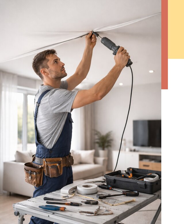 Ремонт натяжных потолков в Азнакаево от 9749 руб. под ключ — ОТДЕЛОЧНИК-Знк